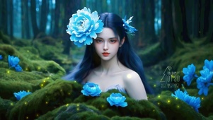 蓝发少女治愈迷人性感美女
