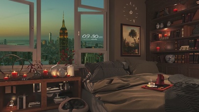 4K唯美治愈夕阳城市房间