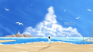4k 大海边眺望的少女