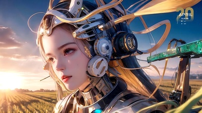 夕阳下的机器人美女