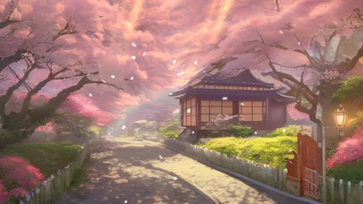 樱花树下的日式街道