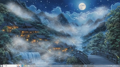古风山水插画夜景-桌面主题