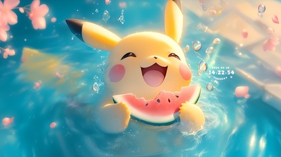 池中吃西瓜的皮卡丘