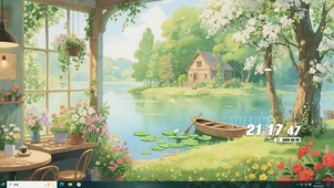 护眼绿景河流树木桌面主题