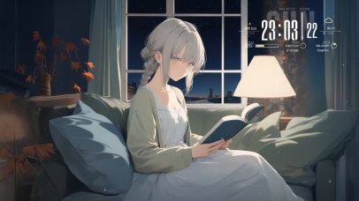 夜晚读书少女