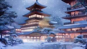 雪中的日式温泉酒店