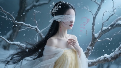 雪天古风蒙眼美女
