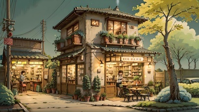 夜晚的街边温馨小店