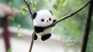 超萌挂树小熊猫