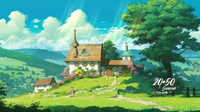 蓝天白云护眼树木