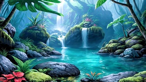 4K热带雨林清水潭小瀑布