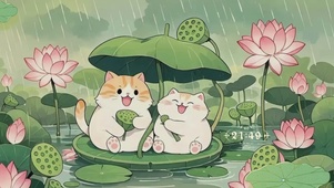 荷塘两只小奶猫