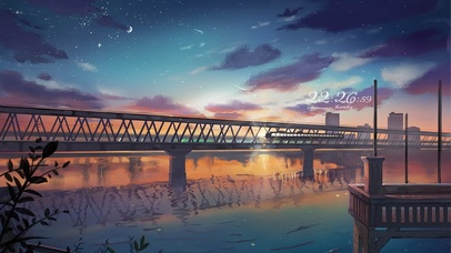 治愈唯美日落湖边流星雨