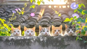 墙头上猫咪