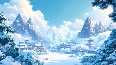 冬日飘雪神秘东方古镇