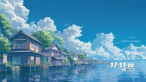 蓝天白云房屋海景