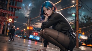 蹲着的美女