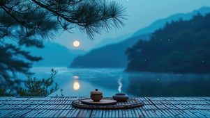 浪漫古风月夜湖景