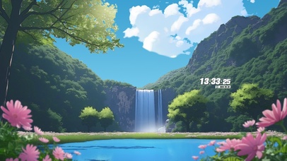 蓝天白云瀑布湖泊