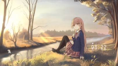 4k秋天河边女孩