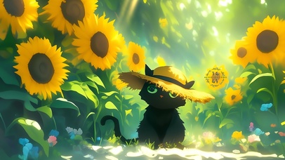 向日葵草帽猫咪