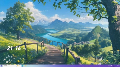 白云树木河流绿景山川桌面主题