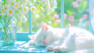 窗台邹菊猫咪