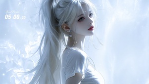 逆光白发马尾女孩