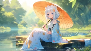 河边乘凉少女