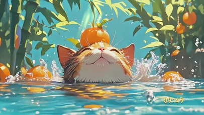 可爱猫咪 夏日橙子浴