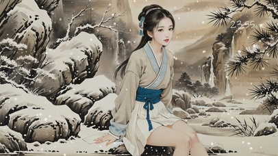 4K水墨画里的汉服美女