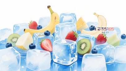 水彩画风治愈冰块桌面