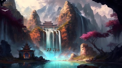 唯美国风山水瀑布