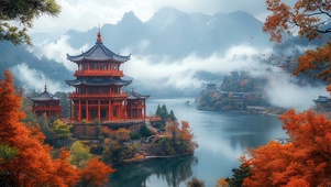 秋韵湖光古阁