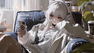 猫耳沙发听歌少女