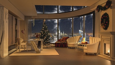 唯美治愈雪夜城市房间