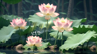 青绿护眼 治愈荷花	