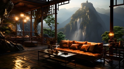 国风大山雨后瀑布