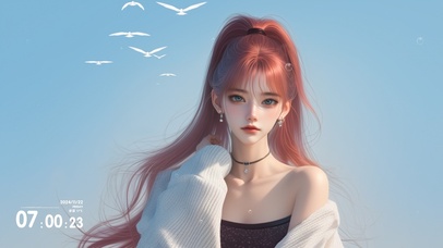 可爱粉发马尾女孩