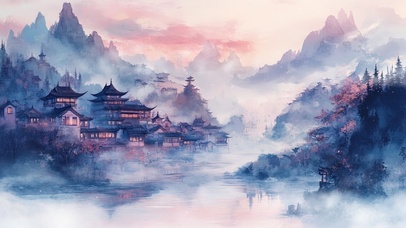 烟雾缭绕仙气古镇