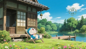 清新草地机器猫