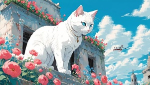 鲜花白猫