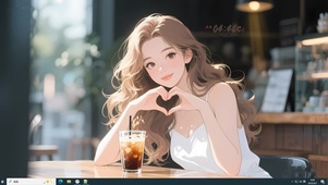 咖啡店清纯比心女孩