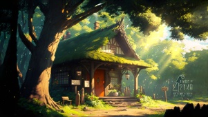 治愈唯美树林阳光小屋