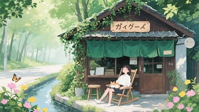 乡下小店门前午休的女孩