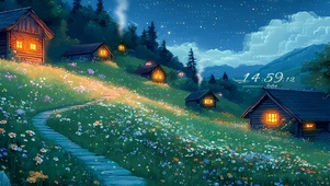 夜晚森林木屋
