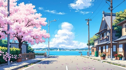 唯美樱花海景街道