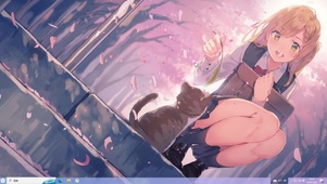 樱花下的逗猫女孩