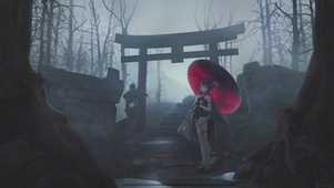雨中神社少女
