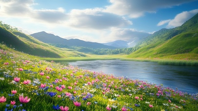 春日高山鲜花河畔